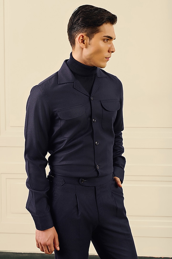 Deep Navy Wool Flannel Co-Ord Set by Gargee Designers at Pernia's Pop Up Shop