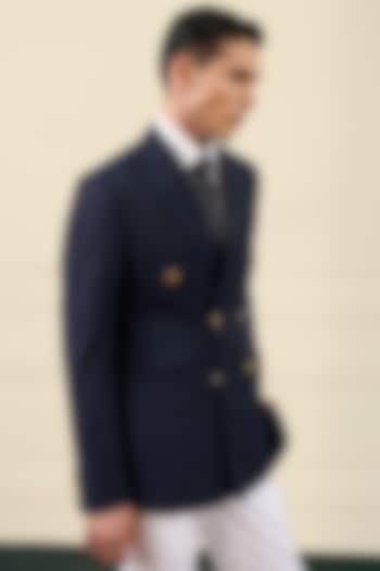 Navy Blue Wool Blend Double-Breasted Blazer by Gargee Designers at Pernia's Pop Up Shop
