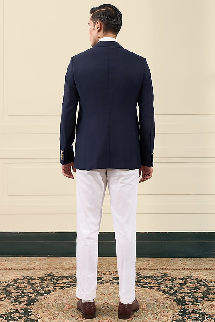 Navy Blue Wool Blend Double-Breasted Blazer by Gargee Designers at Pernia's Pop Up Shop