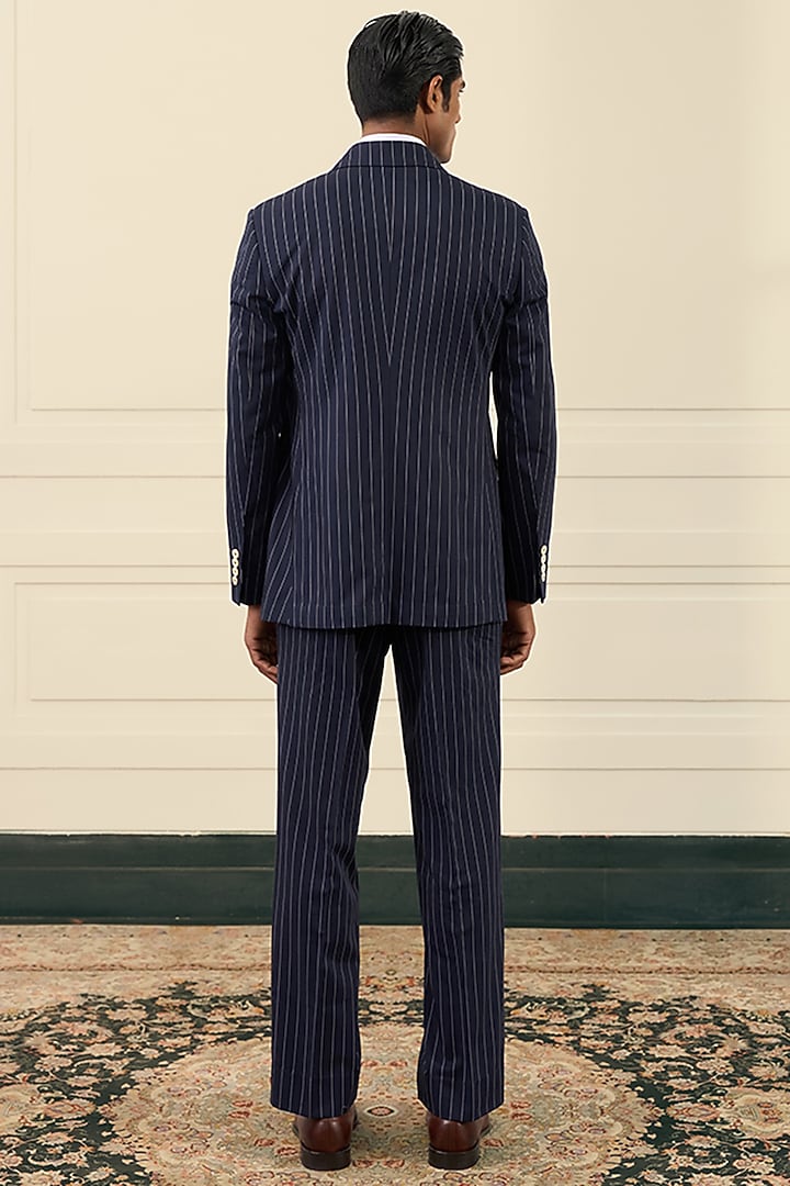 Navy Blue Wool Blend Double-Breasted Blazer Set by Gargee Designers at Pernia's Pop Up Shop