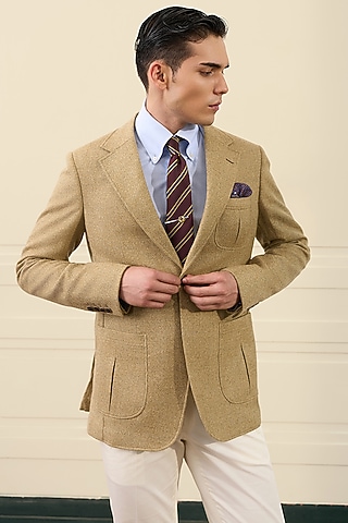 Camel Beige Wool Blazer by Gargee Designers