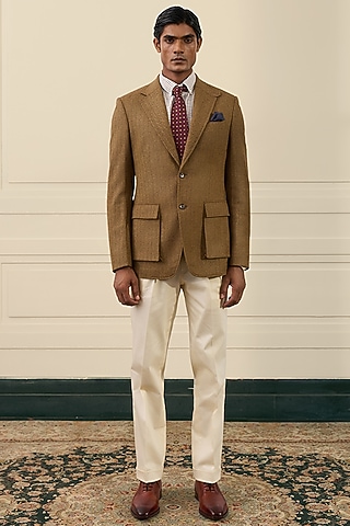 Brown Wool Blazer by Gargee Designers