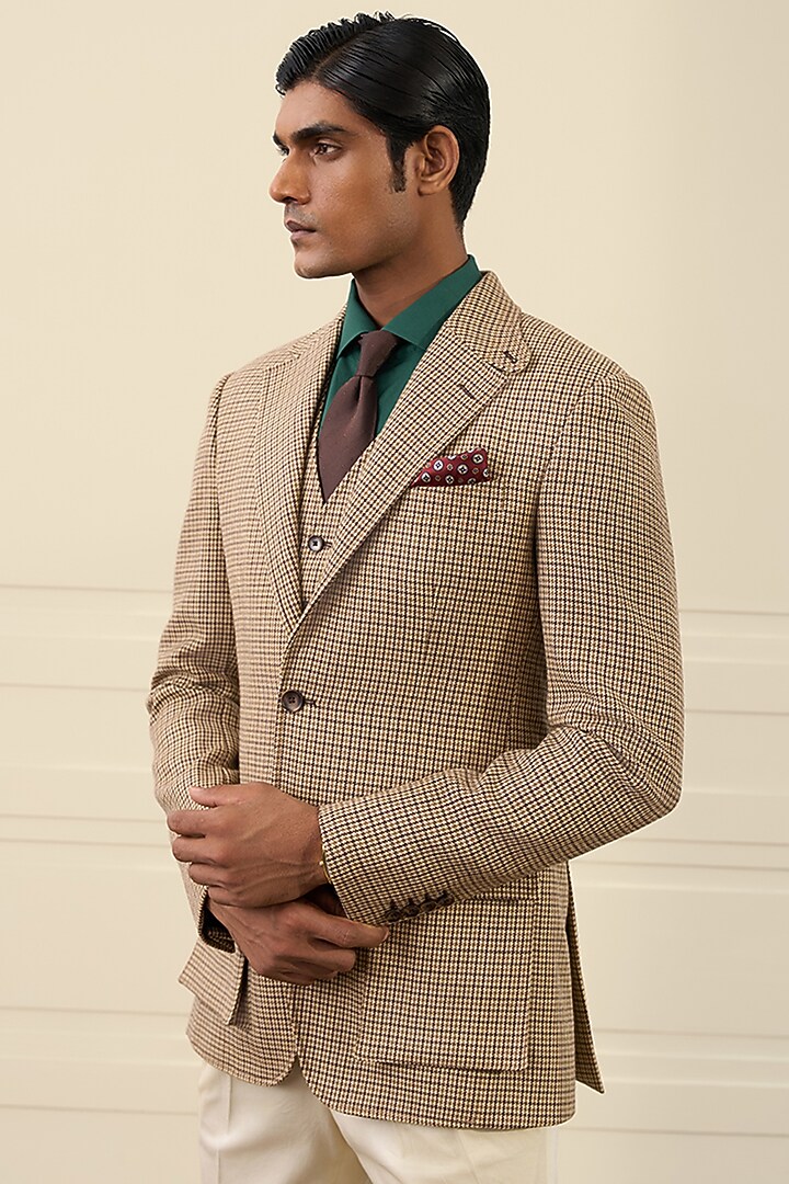 Camel Beige Wool Blend Blazer by Gargee Designers at Pernia's Pop Up Shop