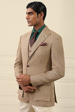 Camel Beige Wool Blend Blazer by Gargee Designers