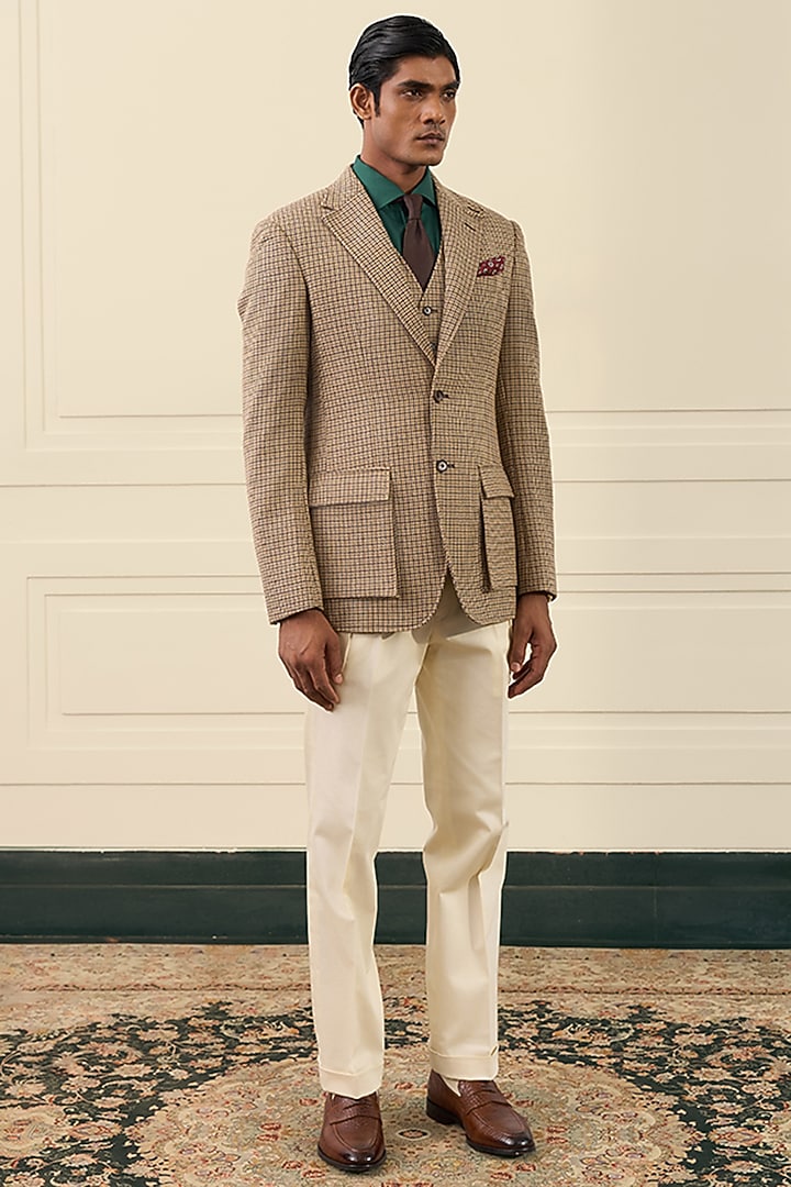 Camel Beige Wool Blend Blazer by Gargee Designers at Pernia's Pop Up Shop