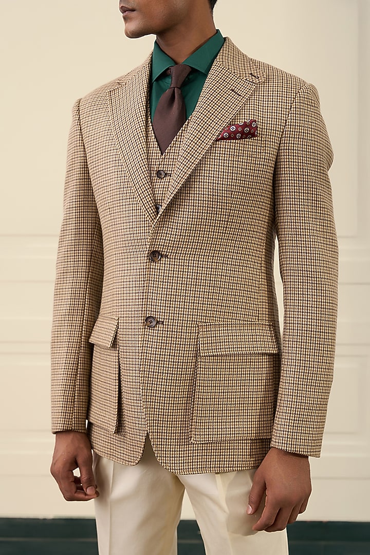 Camel Beige Wool Blend Blazer by Gargee Designers at Pernia's Pop Up Shop