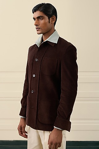 Chocolate Brown Cotton Corduroy Shacket by Gargee Designers