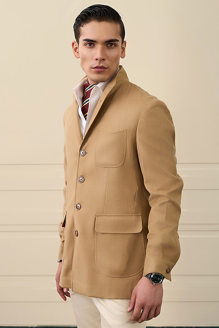 Sand Beige Wool Flannel Blazer by Gargee Designers at Pernia's Pop Up Shop