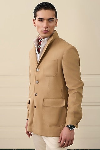 Sand Beige Wool Flannel Blazer by Gargee Designers