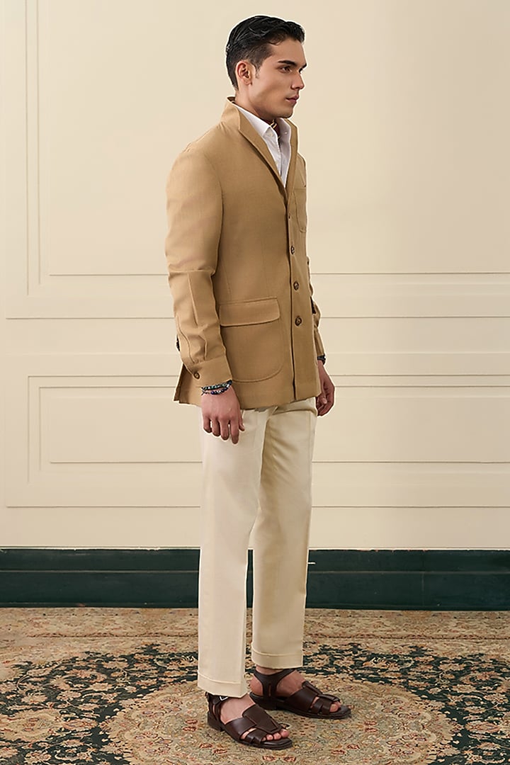 Sand Beige Wool Flannel Blazer by Gargee Designers at Pernia's Pop Up Shop