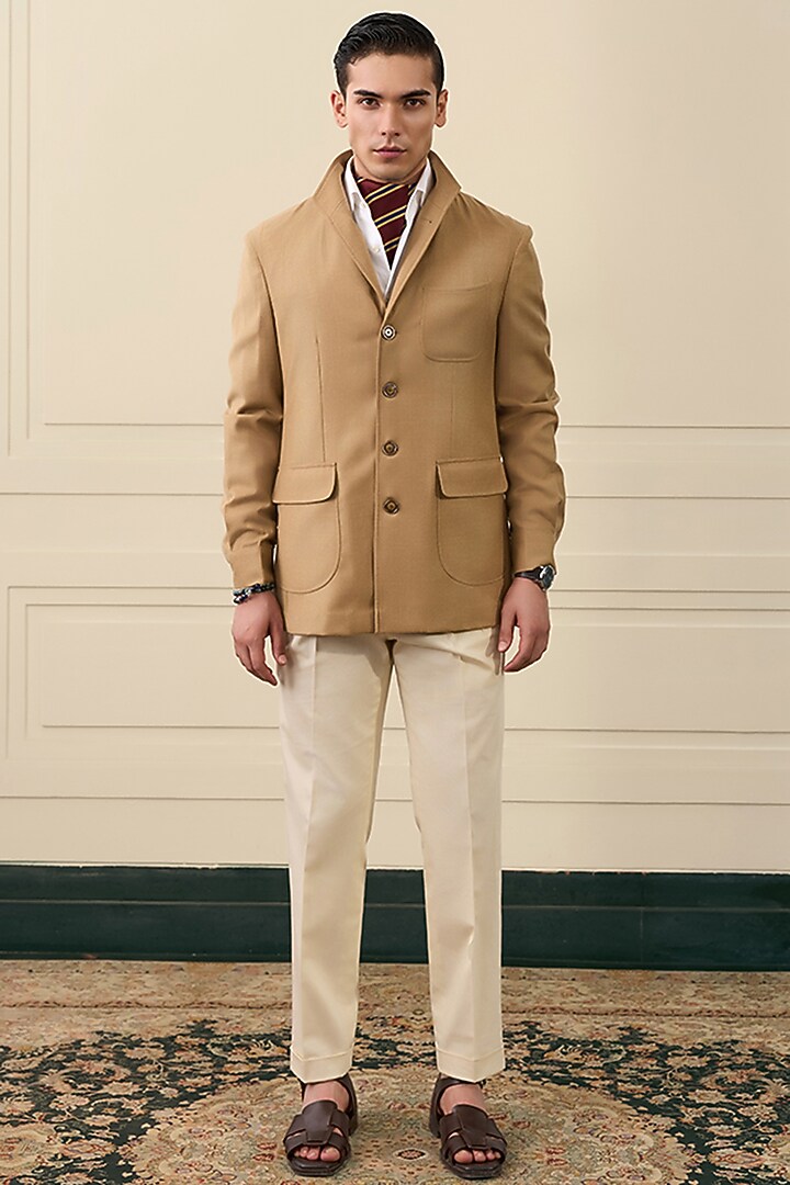Sand Beige Wool Flannel Blazer by Gargee Designers at Pernia's Pop Up Shop