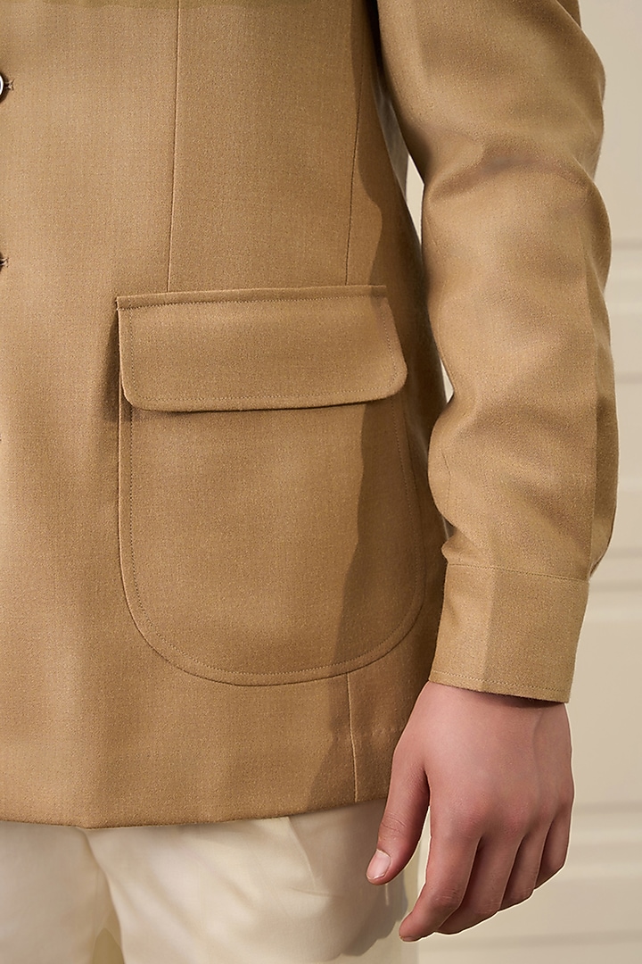 Sand Beige Wool Flannel Blazer by Gargee Designers at Pernia's Pop Up Shop