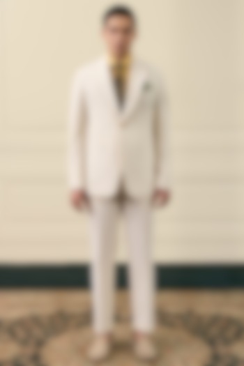 Ivory Poly Blend Seersucker Single-Breasted Blazer Set by Gargee Designers at Pernia's Pop Up Shop