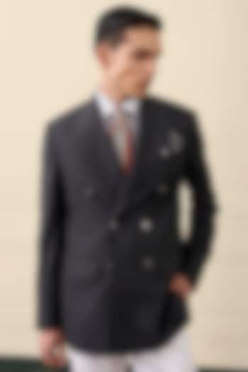 Charcoal Wool Blend Double-Breasted Blazer by Gargee Designers at Pernia's Pop Up Shop