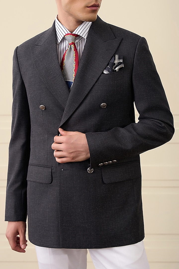 Charcoal Wool Blend Double-Breasted Blazer by Gargee Designers at Pernia's Pop Up Shop