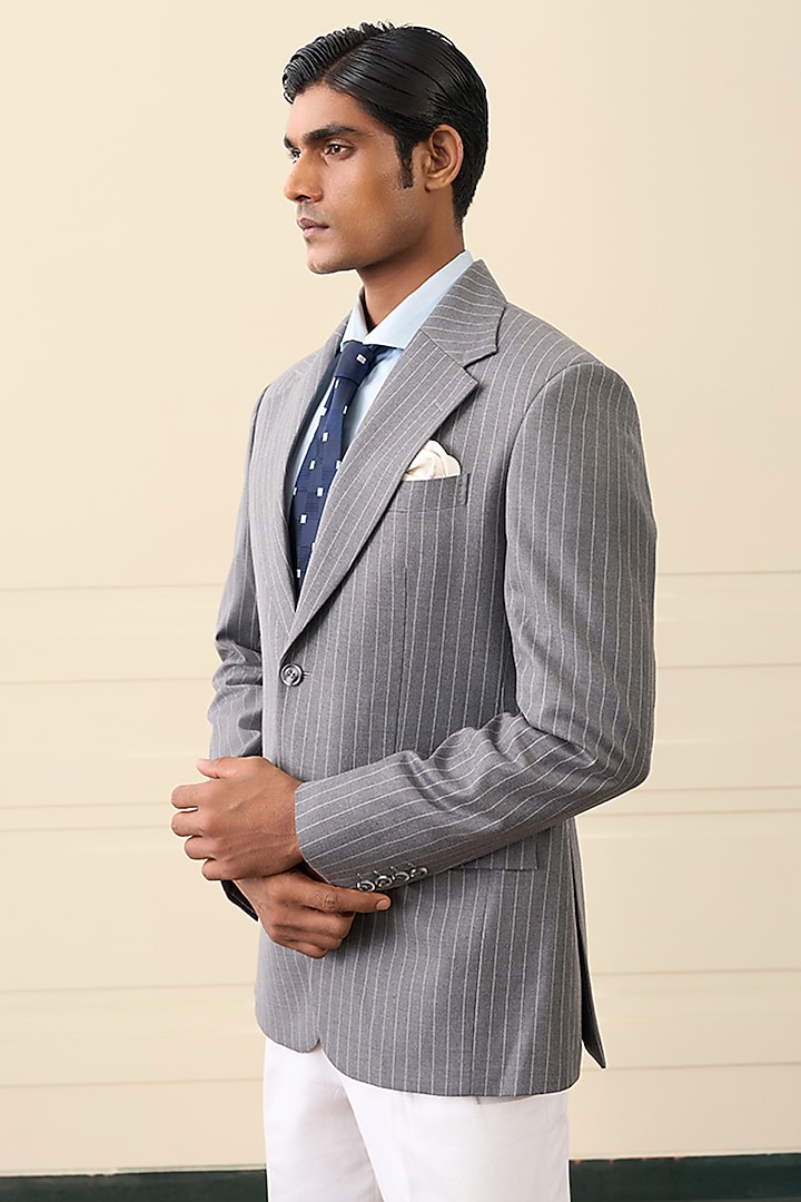 Slate Grey Wool Blend Single-Breasted Blazer by Gargee Designers at Pernia's Pop Up Shop