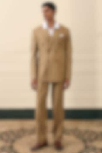 Taupe Wool Blend Double-Breasted Blazer Set by Gargee Designers at Pernia's Pop Up Shop