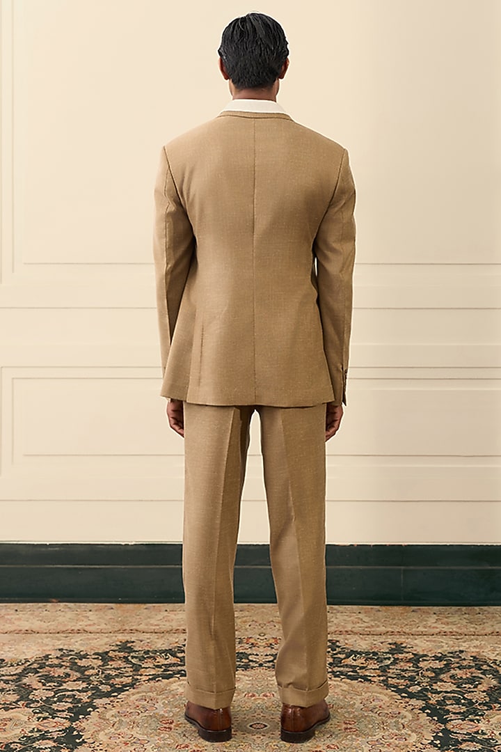 Taupe Wool Blend Double-Breasted Blazer Set by Gargee Designers at Pernia's Pop Up Shop