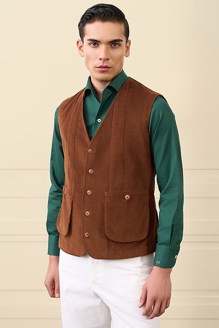 Rust Brown Cotton Corduroy Waistcoat by Gargee Designers at Pernia's Pop Up Shop