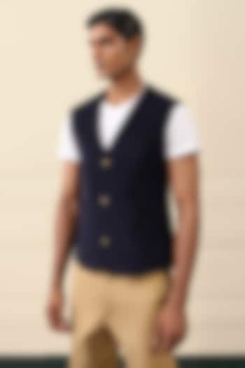 Midnight Navy Cotton Corduroy Waistcoat by Gargee Designers at Pernia's Pop Up Shop