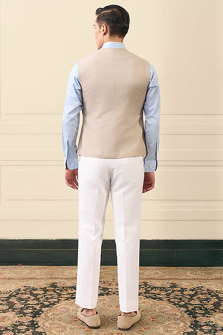 Sand Beige Cotton Suiting Waistcoat by Gargee Designers at Pernia's Pop Up Shop