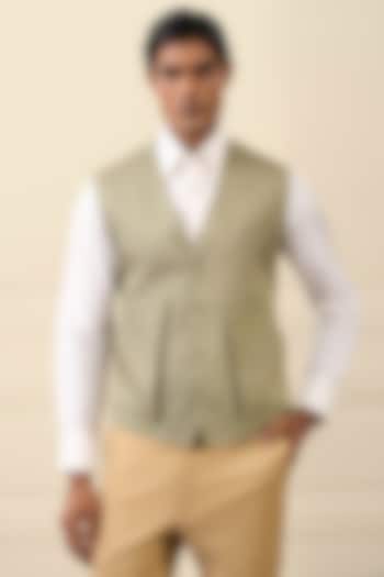 Sage Green Cotton Suiting Utility Vest by Gargee Designers at Pernia's Pop Up Shop