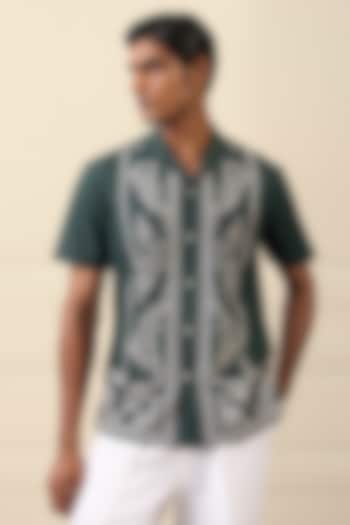 Emerald Green Cotton Blend Thread Embroidered Party Wear Shirt by Gargee Designers at Pernia's Pop Up Shop
