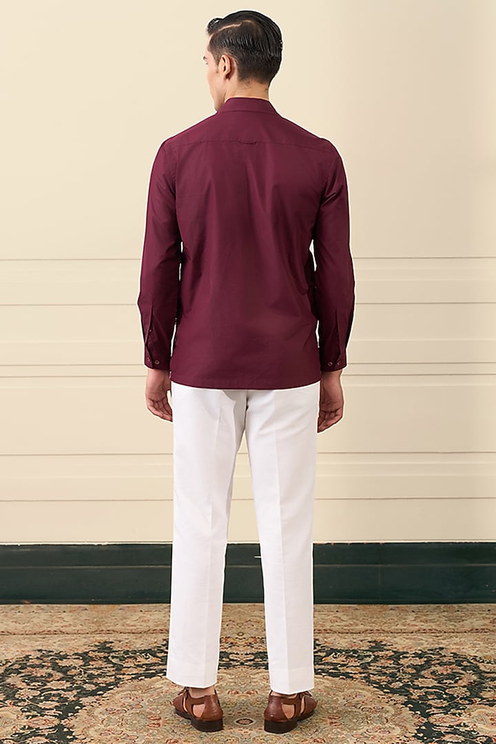 Maroon Cotton Blend Floral Thread Embroidered Party Wear Shirt by Gargee Designers at Pernia's Pop Up Shop