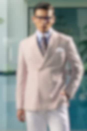 Rose Pink Cotton Seersucker Double-Breasted Blazer by Gargee Designers at Pernia's Pop Up Shop