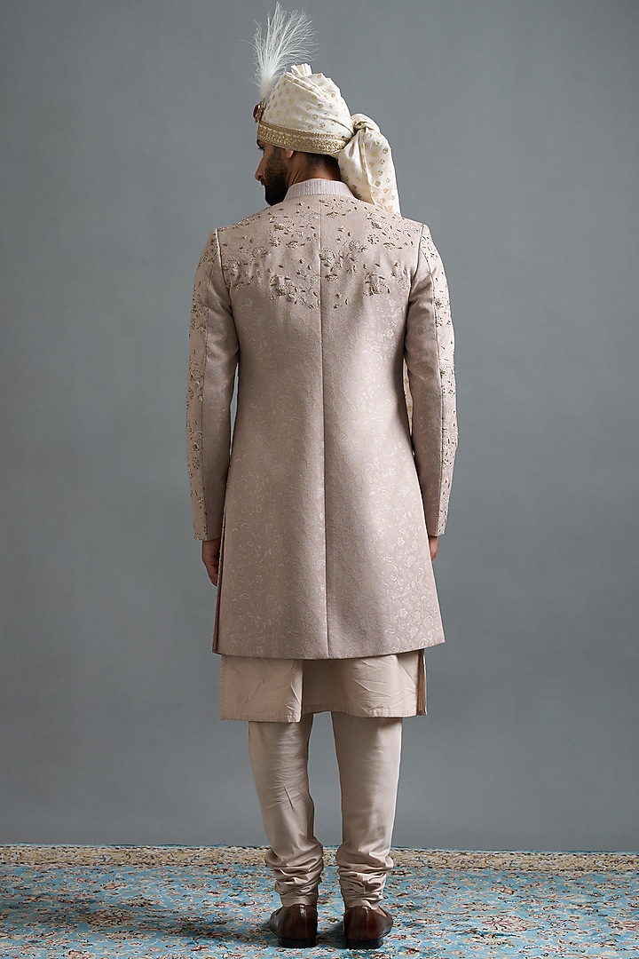 Slate Grey Jacquard Groom Sherwani Set by Gargee Designers at Pernia's Pop Up Shop