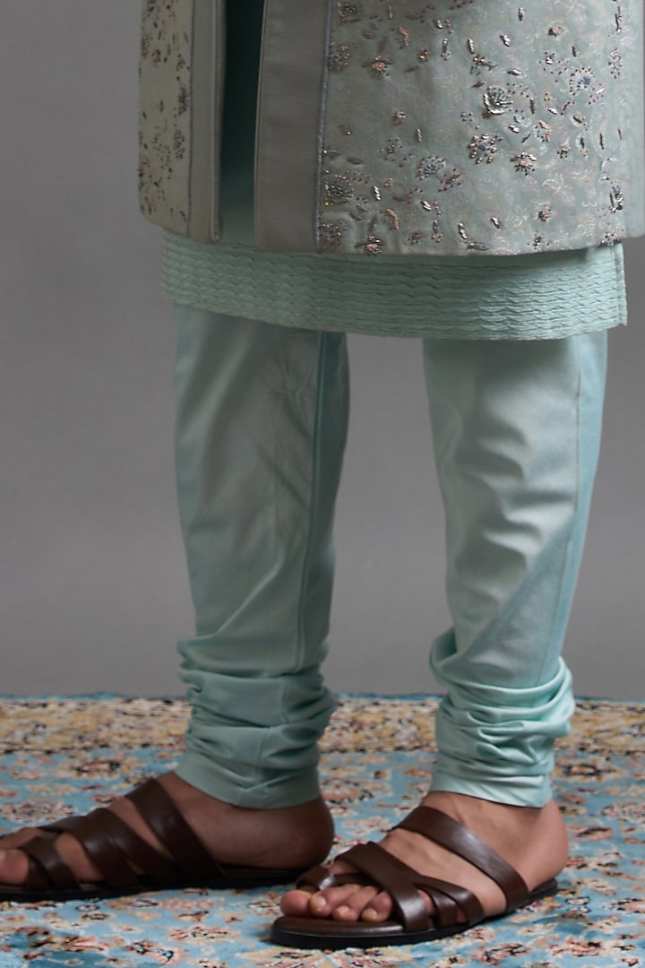 Mint Green Jacquard Dabka Embroidered Groom Sherwani Set by Gargee Designers at Pernia's Pop Up Shop