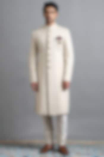 Ivory Jacquard Wedding Sherwani Set by Gargee Designers at Pernia's Pop Up Shop