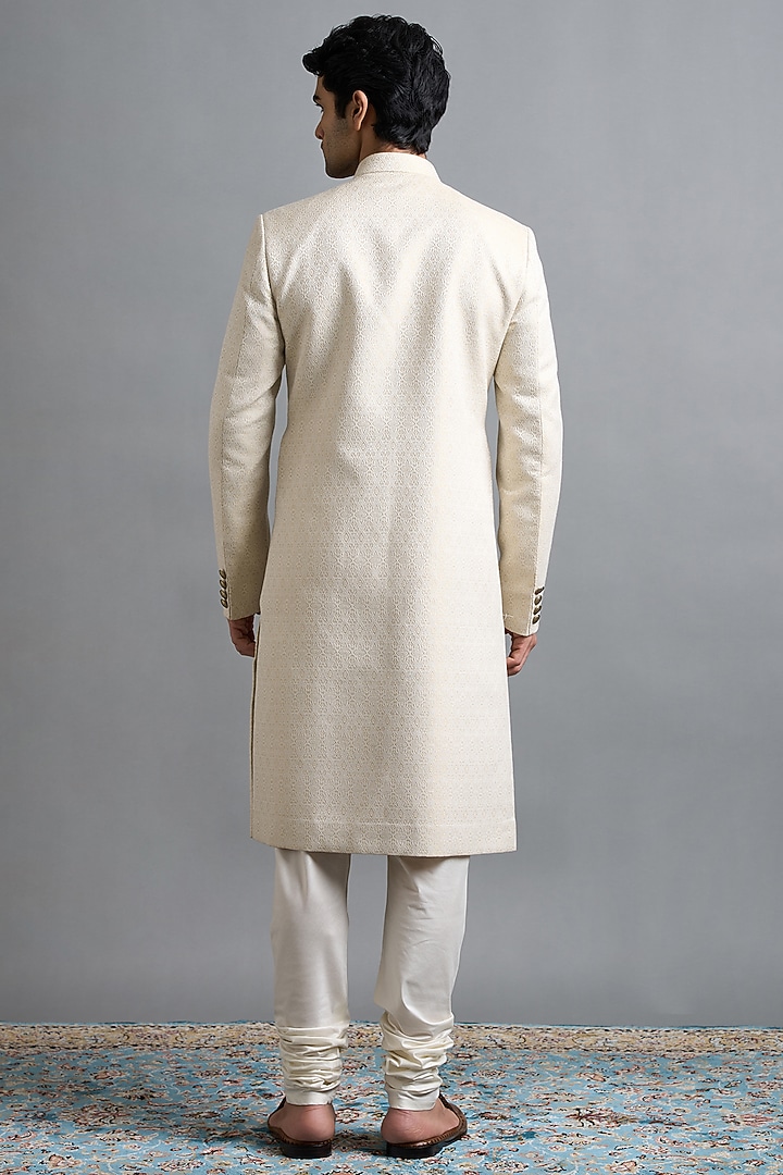 Ivory Jacquard Wedding Sherwani Set by Gargee Designers at Pernia's Pop Up Shop
