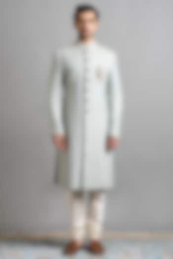 Powder Green Jacquard Wedding Sherwani Set by Gargee Designers at Pernia's Pop Up Shop