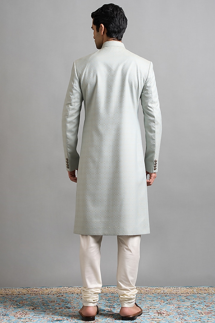 Powder Green Jacquard Wedding Sherwani Set by Gargee Designers at Pernia's Pop Up Shop