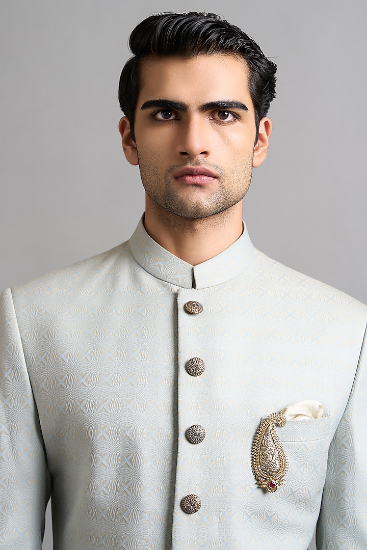 Powder Green Jacquard Wedding Sherwani Set by Gargee Designers at Pernia's Pop Up Shop