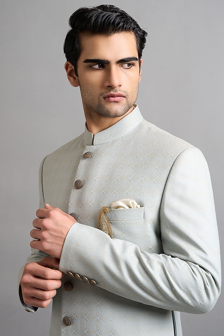 Powder Green Jacquard Wedding Sherwani Set by Gargee Designers at Pernia's Pop Up Shop