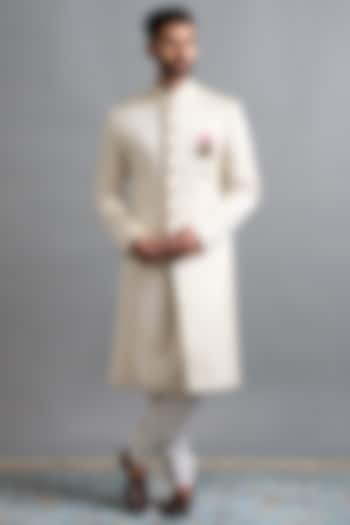 Cream Ivory Jacquard Wedding Sherwani Set by Gargee Designers at Pernia's Pop Up Shop