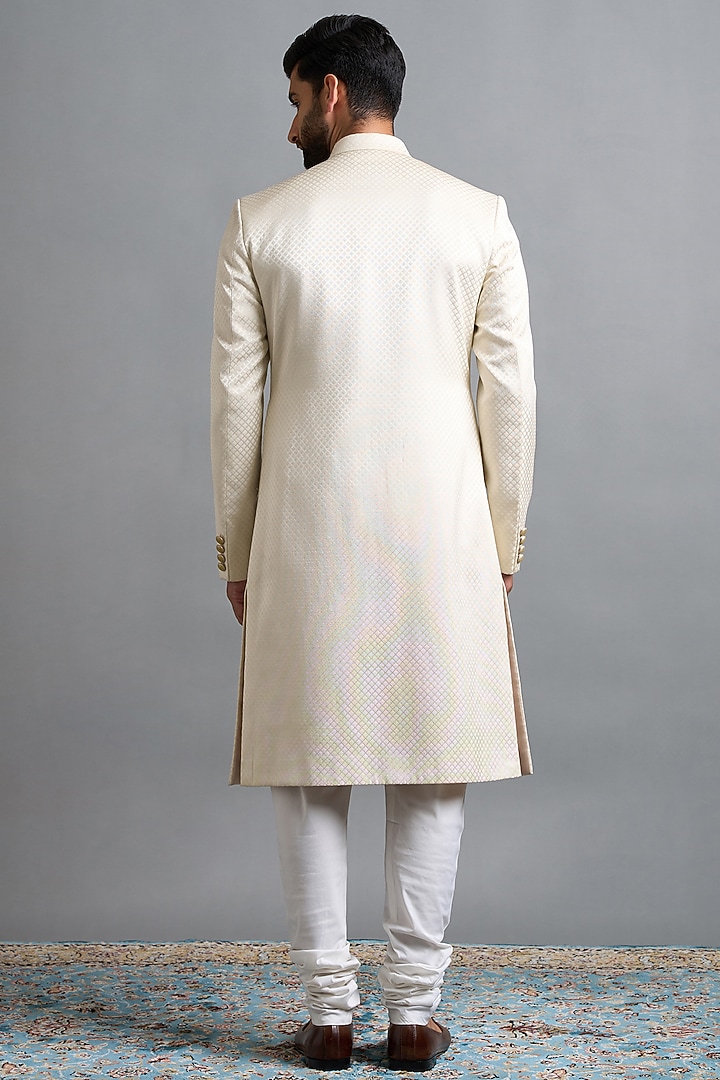 Cream Ivory Jacquard Wedding Sherwani Set by Gargee Designers at Pernia's Pop Up Shop