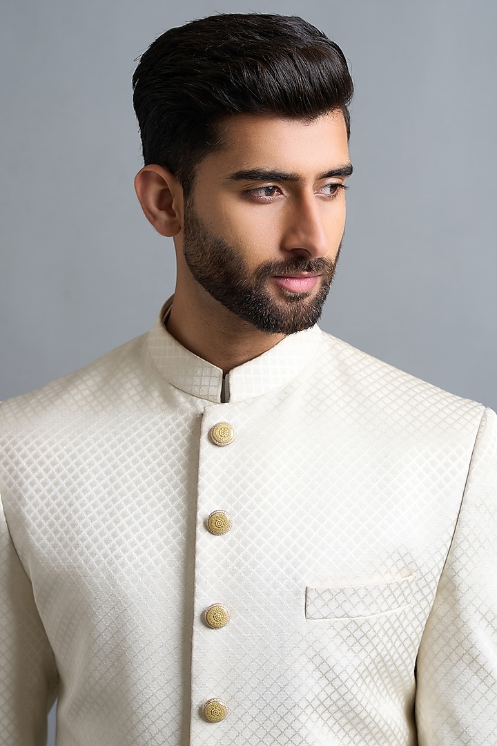Cream Ivory Jacquard Wedding Sherwani Set by Gargee Designers at Pernia's Pop Up Shop