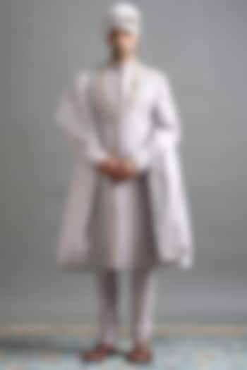 Lavender-Grey Chanderi Threadwork Wedding Sherwani Set by Gargee Designers at Pernia's Pop Up Shop