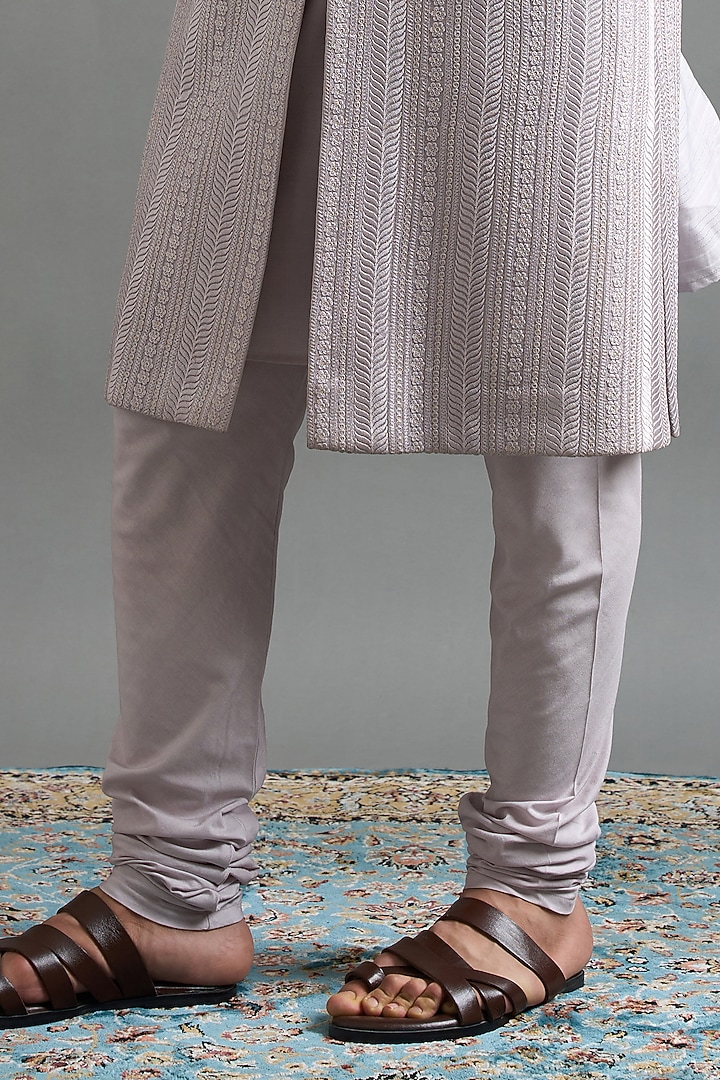 Lavender-Grey Chanderi Threadwork Wedding Sherwani Set by Gargee Designers at Pernia's Pop Up Shop
