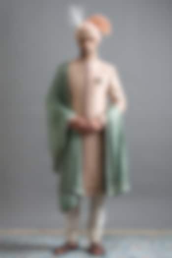 Rose Peach Cotton Silk Embroidered Wedding Sherwani Set by Gargee Designers at Pernia's Pop Up Shop