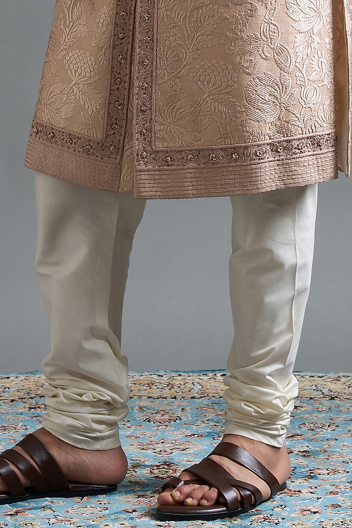 Rose Peach Cotton Silk Embroidered Wedding Sherwani Set by Gargee Designers at Pernia's Pop Up Shop