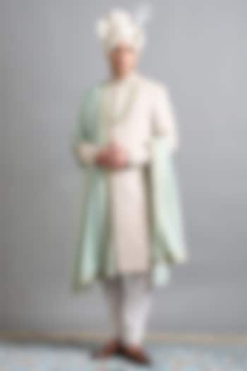 Ivory Chanderi Thread Work Groom Sherwani Set by Gargee Designers at Pernia's Pop Up Shop