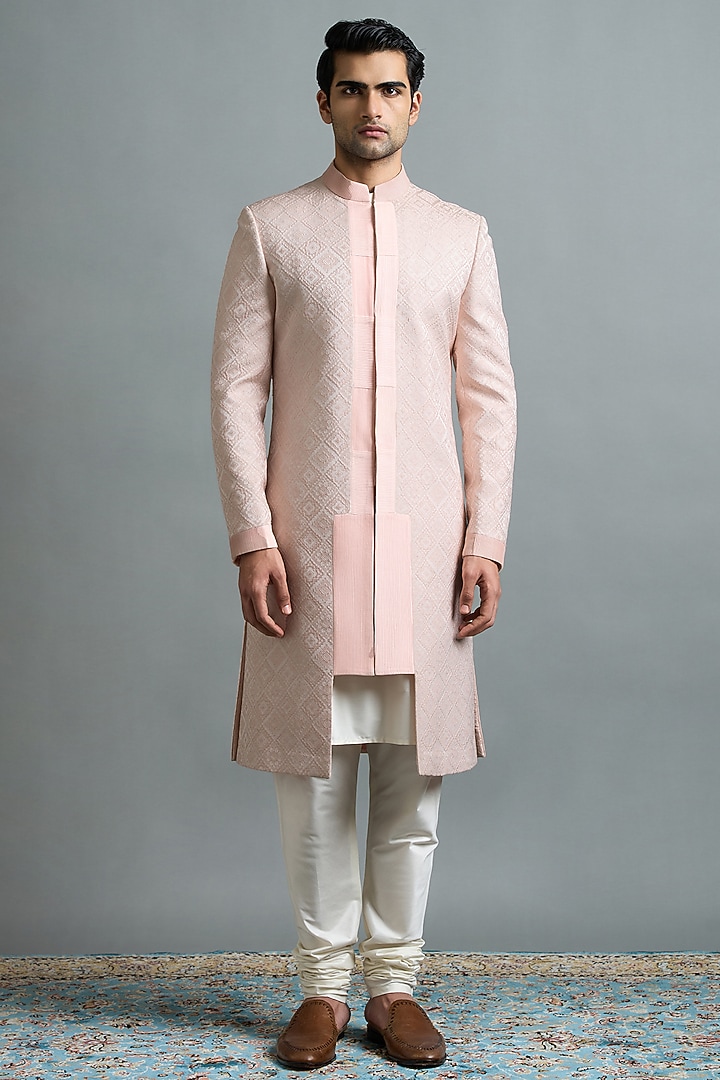 Blush Pink Jacquard Wedding Sherwani Set by Gargee Designers at Pernia's Pop Up Shop