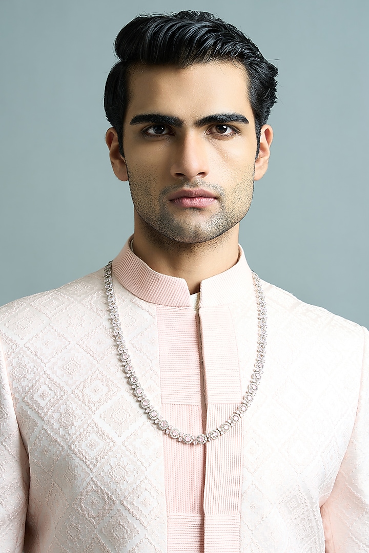Blush Pink Jacquard Wedding Sherwani Set by Gargee Designers at Pernia's Pop Up Shop