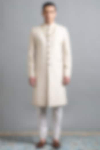 Ivory Chanderi Thread Work Wedding Sherwani Set by Gargee Designers at Pernia's Pop Up Shop