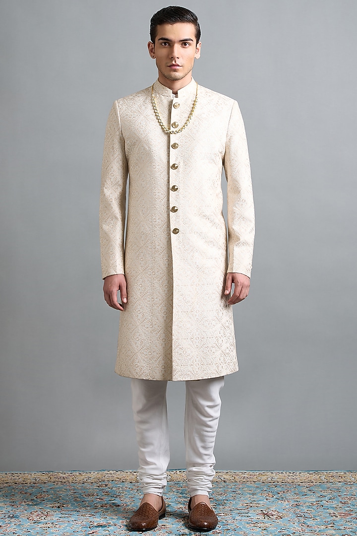 Ivory Chanderi Thread Work Wedding Sherwani Set by Gargee Designers at Pernia's Pop Up Shop