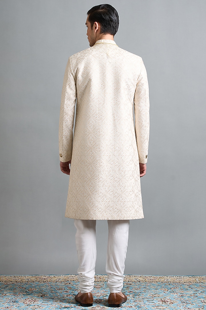 Ivory Chanderi Thread Work Wedding Sherwani Set by Gargee Designers at Pernia's Pop Up Shop